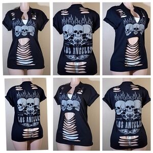 Edgy Black Skull Graphic Women's Top